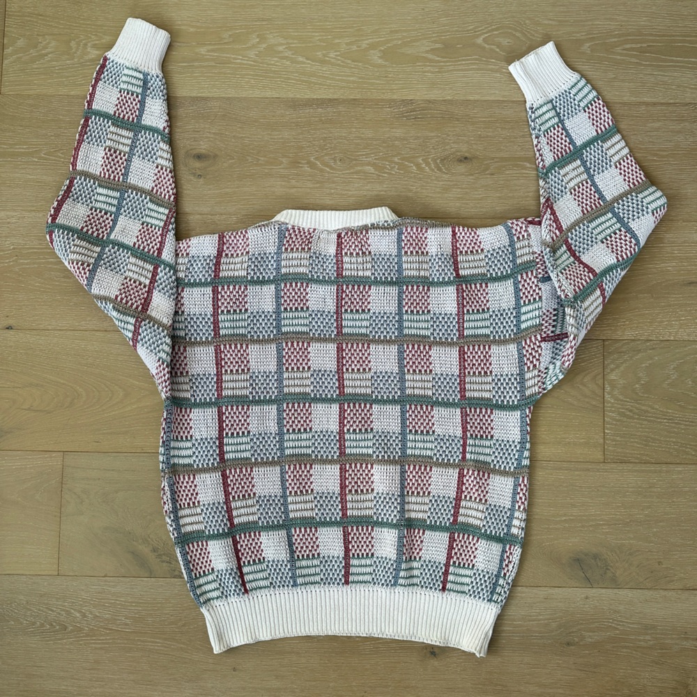 80s 90s Royal Knight preppy geometric pastel sweater men's size M - Picture 5 of 7